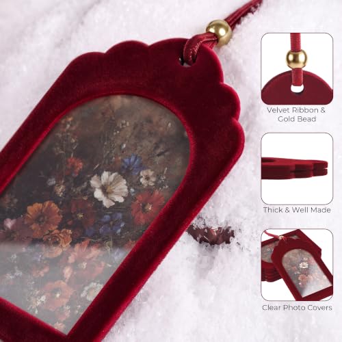 UNIQOOO 8-Pack Burgundy Velvet Arch Photo Frame Ornaments 2x3 Inch for Christmas & Holiday Decor