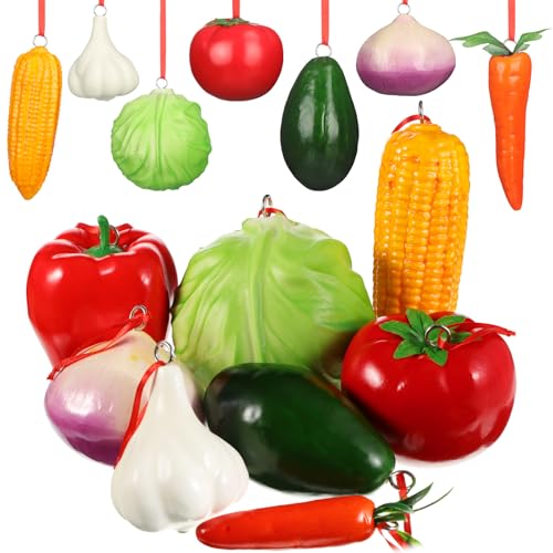 Cinnvoice 8 PCS Vegetable-Themed Christmas Ornaments – Brussels Sprouts, Tomatoes, Avocados & More