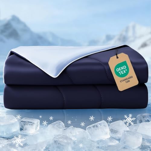 Cooling Comforter Queen Size Navy 90"x90" - Lightweight Soft Breathable Blanket for Hot Sleepers