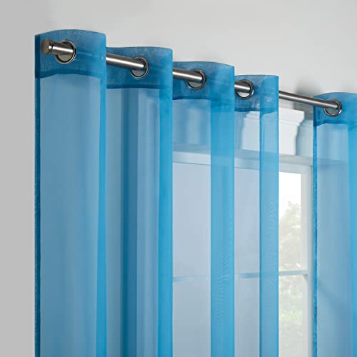 Eclipse Kiara Modern Sheer Voile Light Filtering Grommet Window Curtains for Bedroom (2 Panels), 54 in x 108 in, Blue