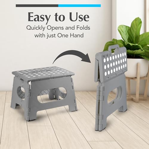 8-Inch Folding Step Stool - Non-Slip Collapsible Plastic Stool (300 lbs)