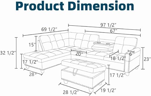 97.5" L-Shaped Modular Sectional Sofa with Storage Ottoman, Black Faux Leather