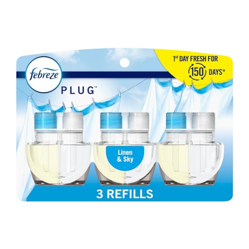 Febreze Plug Air Freshener Scented Oil Refill, Linen & Sky, 3 Count