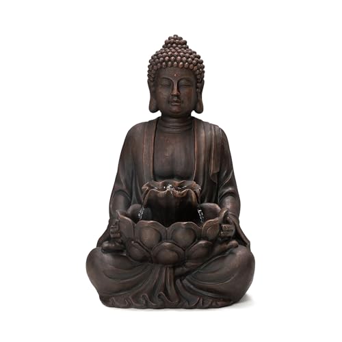 Zen Buddha Water Fountain with LED Lights - 23-Inch Indoor Outdoor Decor