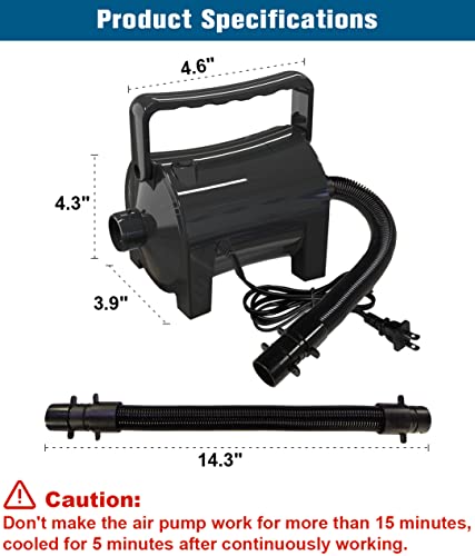 Portable 460W Electric Air Pump with Hose & 5 Nozzles for Inflatables