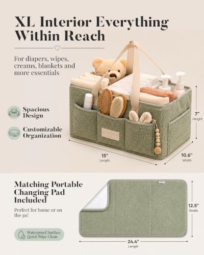 Teddy Fleece Baby Diaper Caddy Organizer with Portable Changing Mat