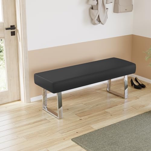 45.3-Inch Modern Faux Leather Dining Bench with Sturdy Chrome Metal Legs