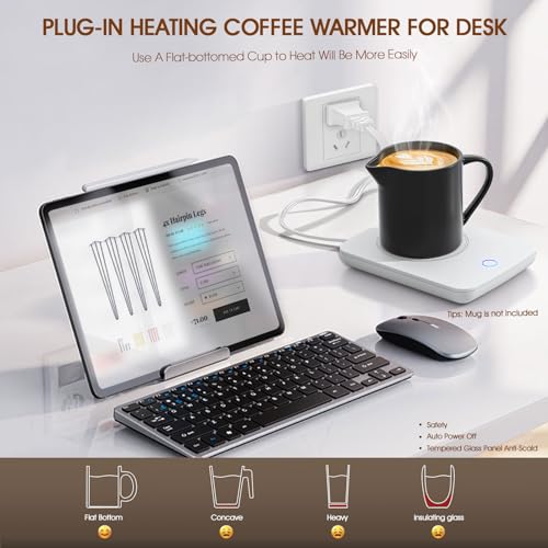 Misby White Coffee Mug Warmer – Auto Shut Off Desk Beverage Heater, Gravity-Induction, Keeps Drinks Warm