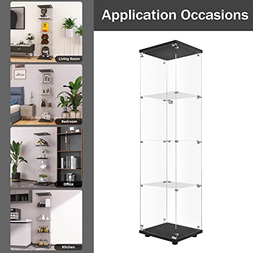 4-Tier Tempered Glass Display Cabinet with Lock and Anti-Tip Device