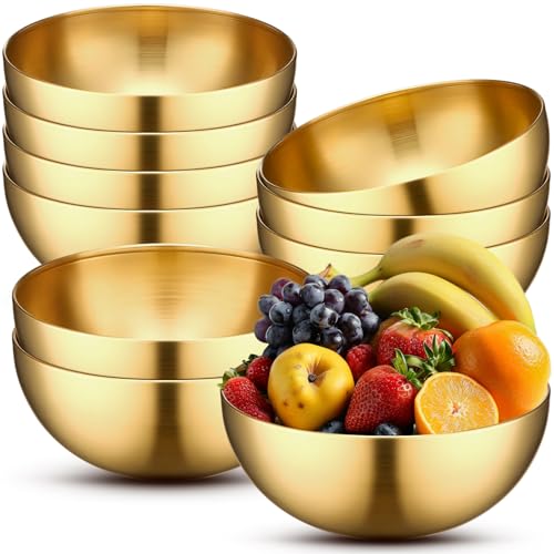 Nuogo 10 Pcs 9.8 Inch Gold Stainless Steel Salad Mixing Bowls Set