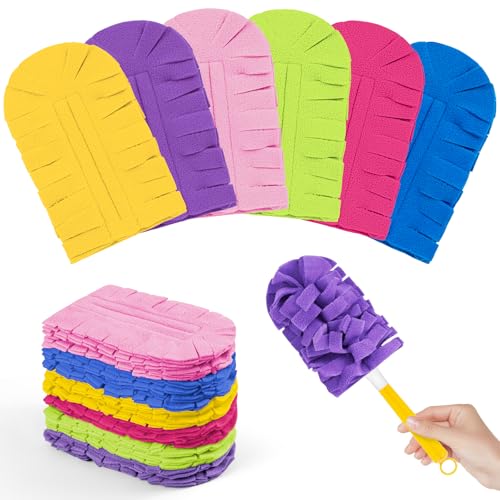 12-Pack Reusable Microfiber Duster Refills with Handle - Washable Dust Pads
