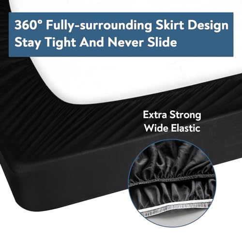 Queen Box Spring Cover - Black Stretchy Jersey Knit Bed Skirt Wrap