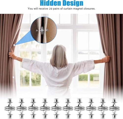 20 Pairs Magnetic Curtain Clips with Pins - Anti-Slide Blackout Weights
