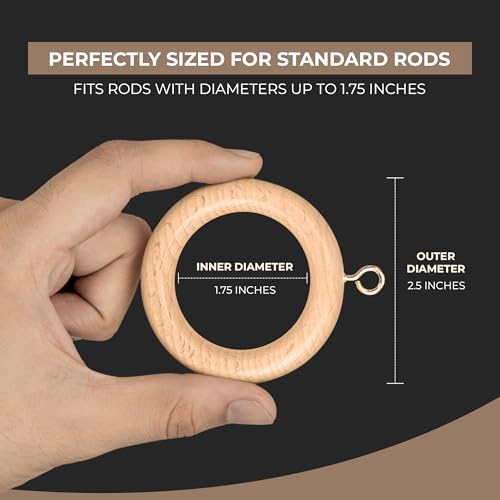 Inanosa 1.75 Inch Inner Beechwood Curtain Rings with Rust-Free Hooks – Pack of 24