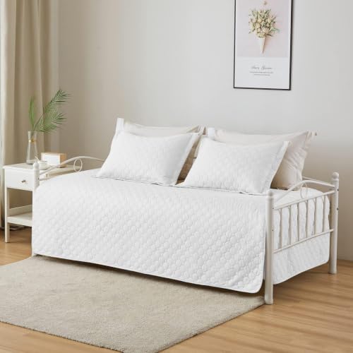 3-Piece White Daybed Cover Set - Twin Size Microfiber Quilt Bedding