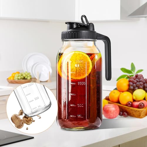 64 oz Glass Mason Jar Pitcher with Pour Spout Lid and Handle - 2 Quart