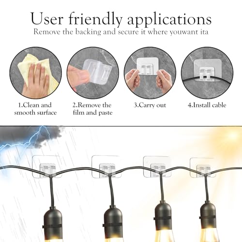 80Pcs Adhesive Outdoor String Light Clips - Heavy Duty Waterproof Cord Hooks