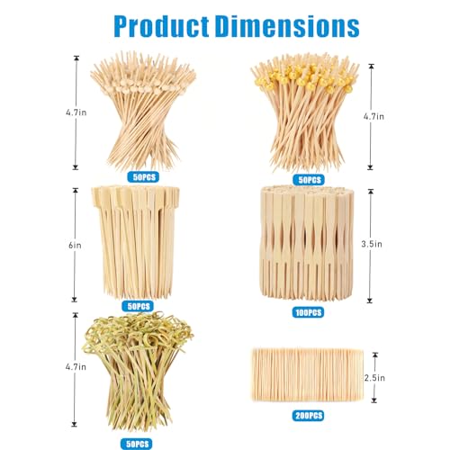 500PCS Natural Bamboo Cocktail Picks Set - 6 Styles & 4 Sizes for Drinks & Appetizers