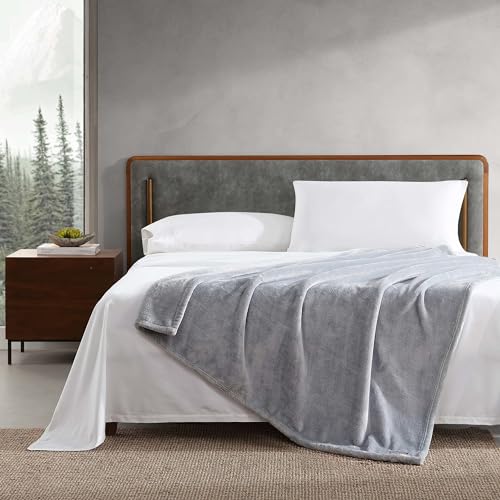 Eddie Bauer - Blanket, Super Soft Reversible Sherpa & Brushed Fleece Bedding, Throw Blankets for Couch, Ideal for Lounging (Ultra Lux Solid Grey)