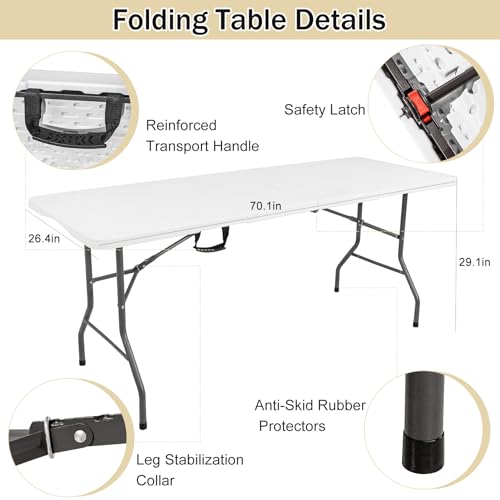 6ft Folding Table with Black Spandex Cover Set for Events and Parties