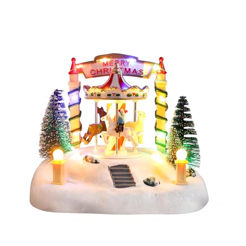 Lighted Musical Christmas Carousel Tabletop Decoration - Battery Powered