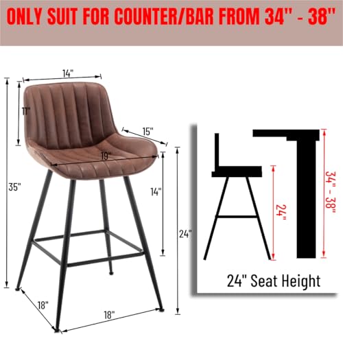 24-Inch Fabric Counter Height Bar Stools with Metal Legs, Set of 2