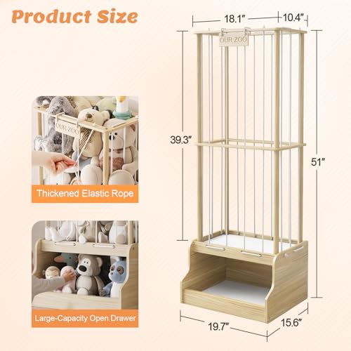 Stuffed Animal Zoo Storage Organizer with Toy Chest - Solid Pine Wood