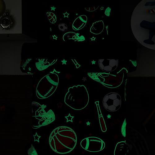 Glow in the Dark Sports Ball Twin Comforter Set - 5-Piece Boys Bed in a Bag