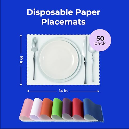 50 Pack Disposable Paper Placemats, 14 x 10 Inch Scalloped Edge Table Mats