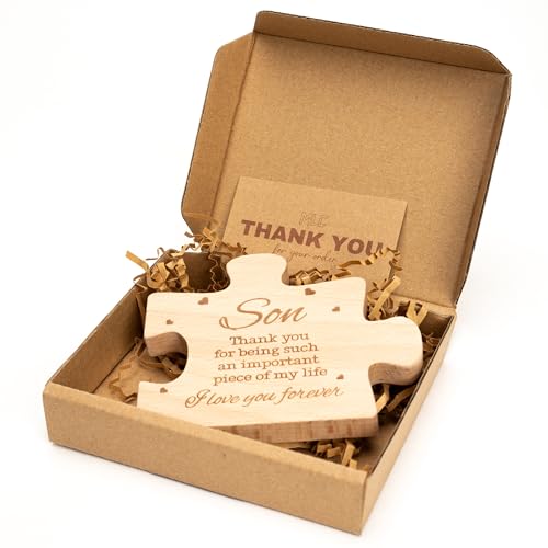 Engraved Wooden Puzzle Piece Keepsake for Son — MAILAMCRAFT Son Gift, Birthday/Graduation/Wedding Gift
