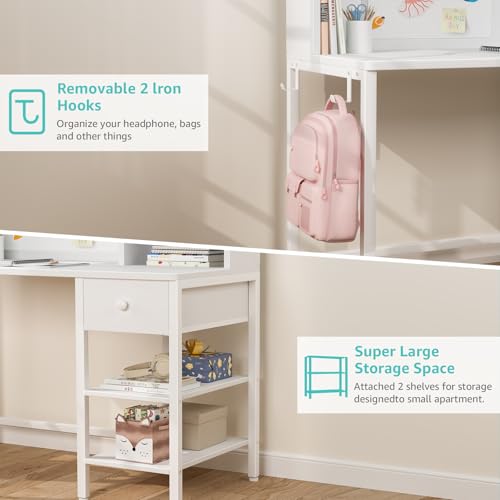 Kids Study Desk and Chair Set with Hutch, Storage Shelves and Fabric Drawer