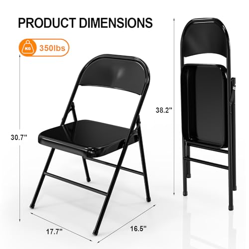 Heavy Duty Folding Chairs - All Steel Metal Frame, 350 lb Capacity, Set of 4