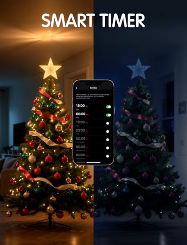 Weiwangvv Star Christmas Tree Topper 9” RGB LED – Gold, App/Remote Control, USB
