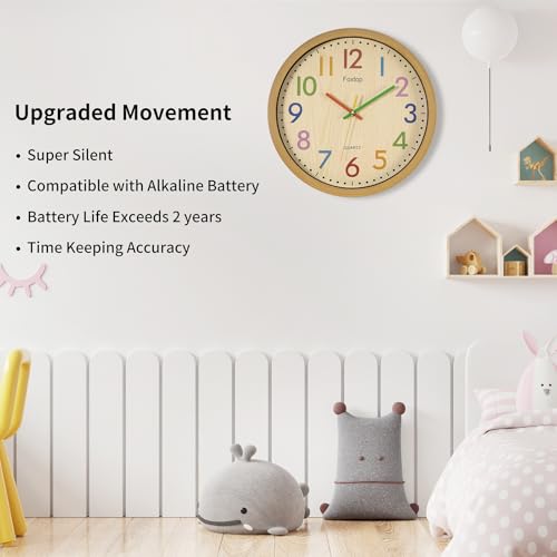 12-Inch Silent Colorful Wall Clock for Kids Nursery and Classroom