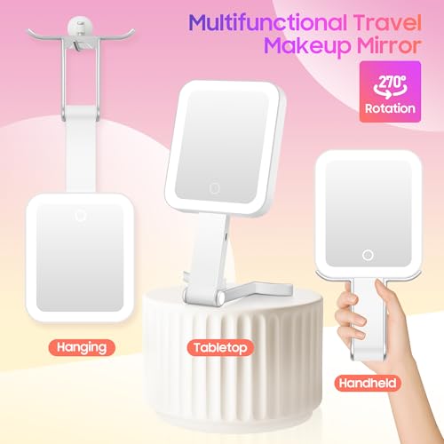GOMIPURU Silver 30X/1X Double-Sided Magnifying Travel Mirror with Light, Adjustable Brightness