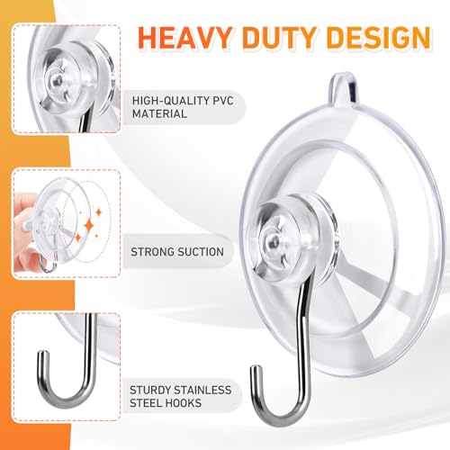 Heavy-Duty Suction Cup Hooks - 12 Pack, 10LB Capacity, Clear Reusable Hooks