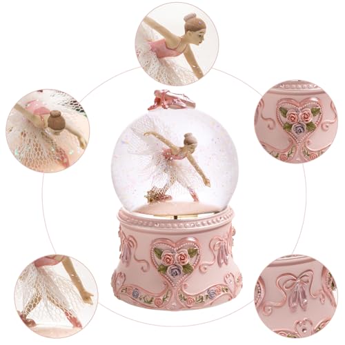 Ballerina Snow Globe Music Box with LED Lights and Rotating Dancer