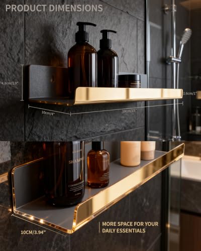 Gold Acrylic Floating Wall Shelf with Front Lip - Modern Bathroom Organizer