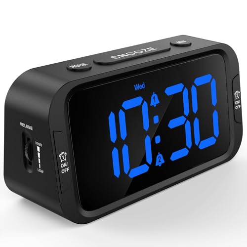 Digital Dual Alarm Clock for Bedroom - 0-100% Dimmable Blue Display