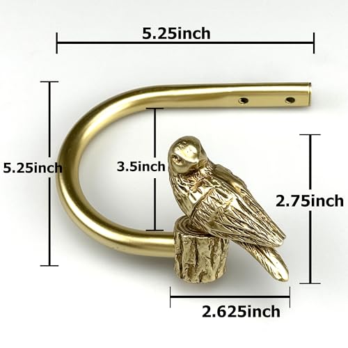Decorative Bird Curtain Holdbacks, Metal Wall Mount Hooks, Set of 2 Gold
