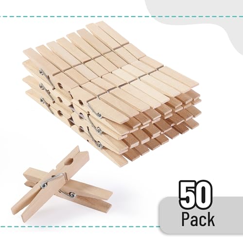 Mr. Pen Large Wooden Clothes Pins 2.9 Inch 50 Pack Natural Wood Clips