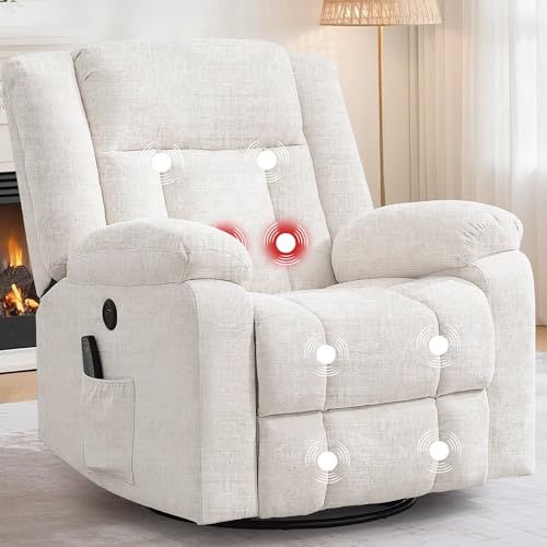 Swivel Rocker Recliner Chair with Massage, Heating, and USB Charging