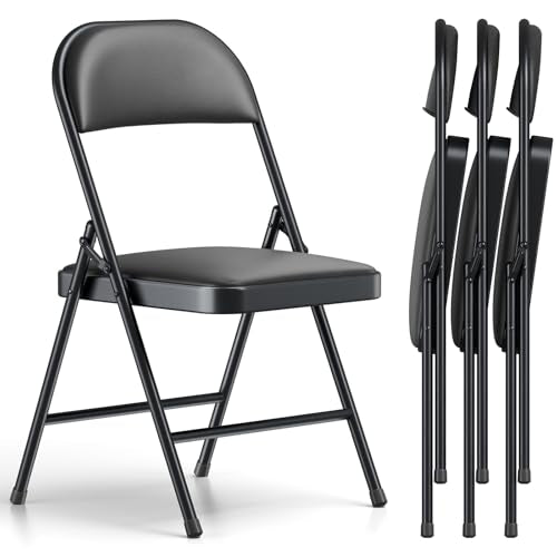 4-Pack Padded Folding Chairs, Heavy-Duty Metal Portable Seats for Indoor-Outdoor