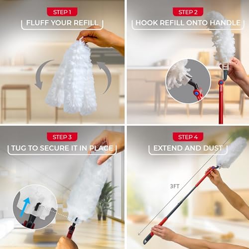 Heavy Duty Extendable Duster Kit with 3 Disposable Refills - 3 Ft Handle