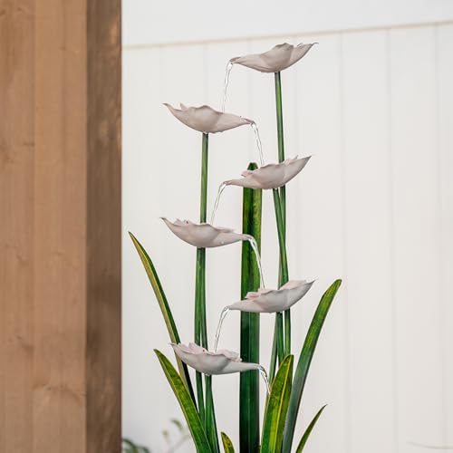 39-Inch Metal Sculptural Multi-Tier Flower Water Fountain for Garden
