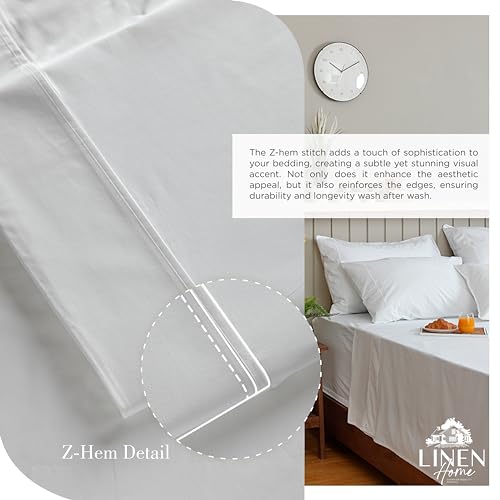 100% Cotton Percale Queen Sheet Set - Crisp 4-Piece Deep Pocket Bed Sheets