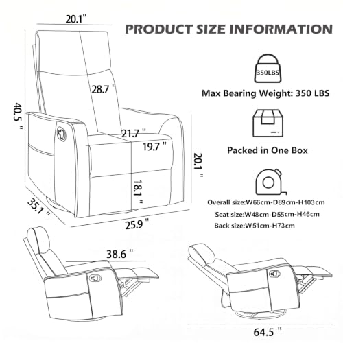 Swivel Rocker Recliner Chair with Heat and Massage, Beige Chenille