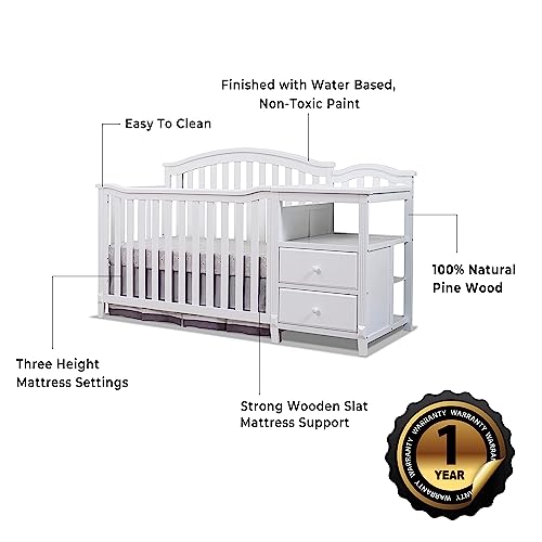 Sorelle Berkley Baby Crib and Changer Set - White, 4-in-1 Convertible Nursery Furniture