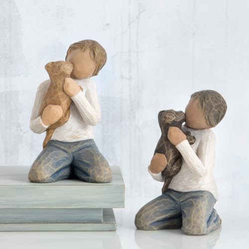 Sculpted Hand-Painted Boy with Dog Figurine - Kindness Resin Decor, 3-Inch
