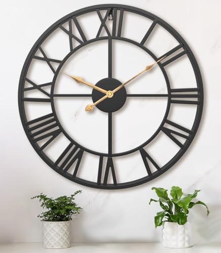 24-Inch Large Metal Wall Clock - Modern Roman Numeral Decor for Living Room